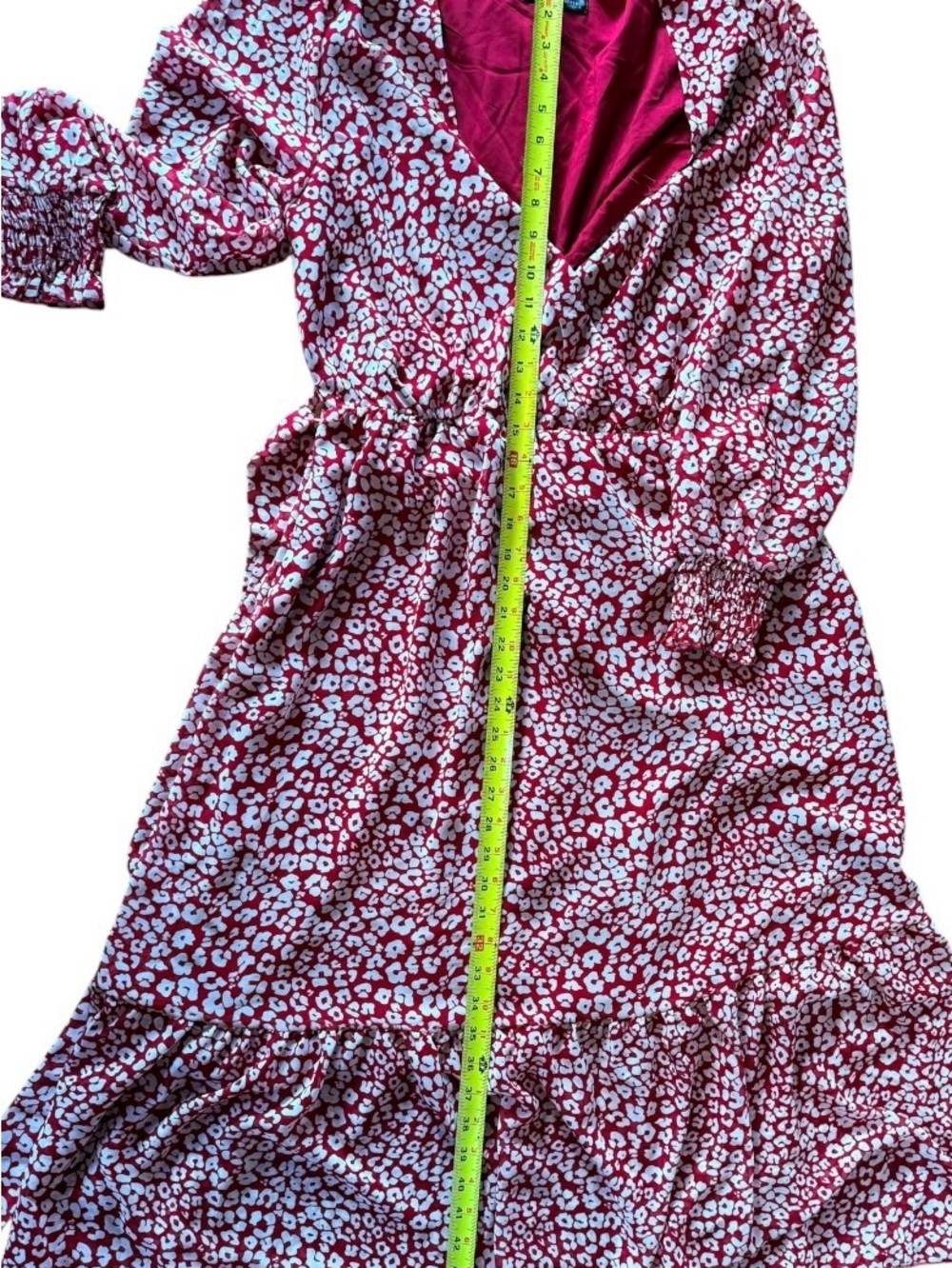 PRETTYGARDEN Womens Large Red White Floral Wrap Midi Dress Long Sleeve V Neck - Picture 8 of 11